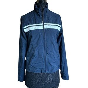 Nike Navy Blue and White Utility Front Zip Windbreaker Track Jacket Size…